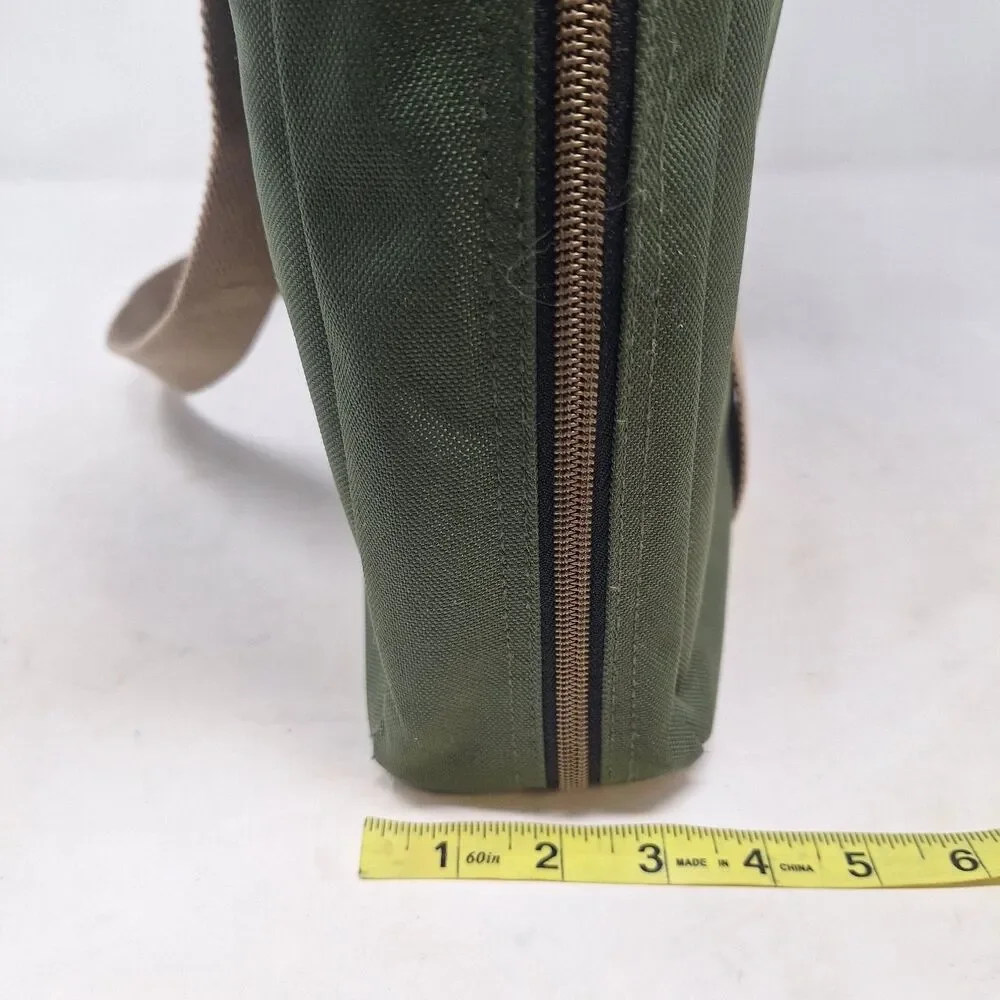Totes Green Tan Canvas Laptop Swing Bag Travel Work Business Crossbody Strap